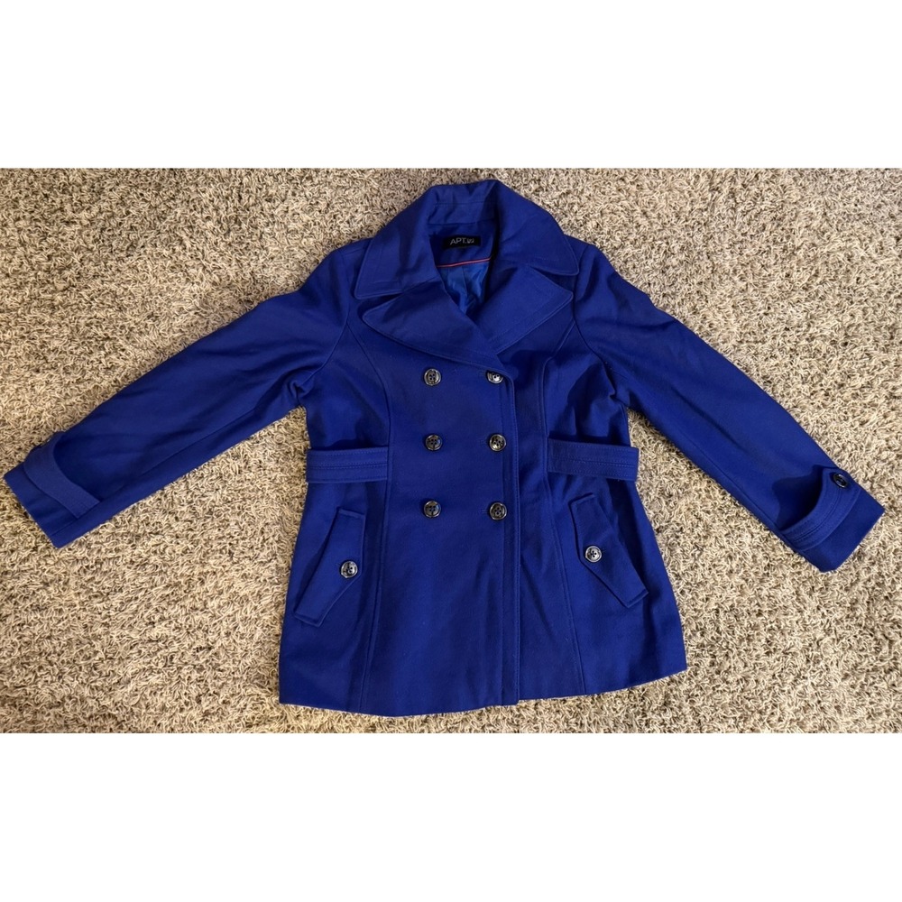 APT 9 Womens XL Royal Blue Winter Pea Coat Jacket Wool Blend Double Breasted